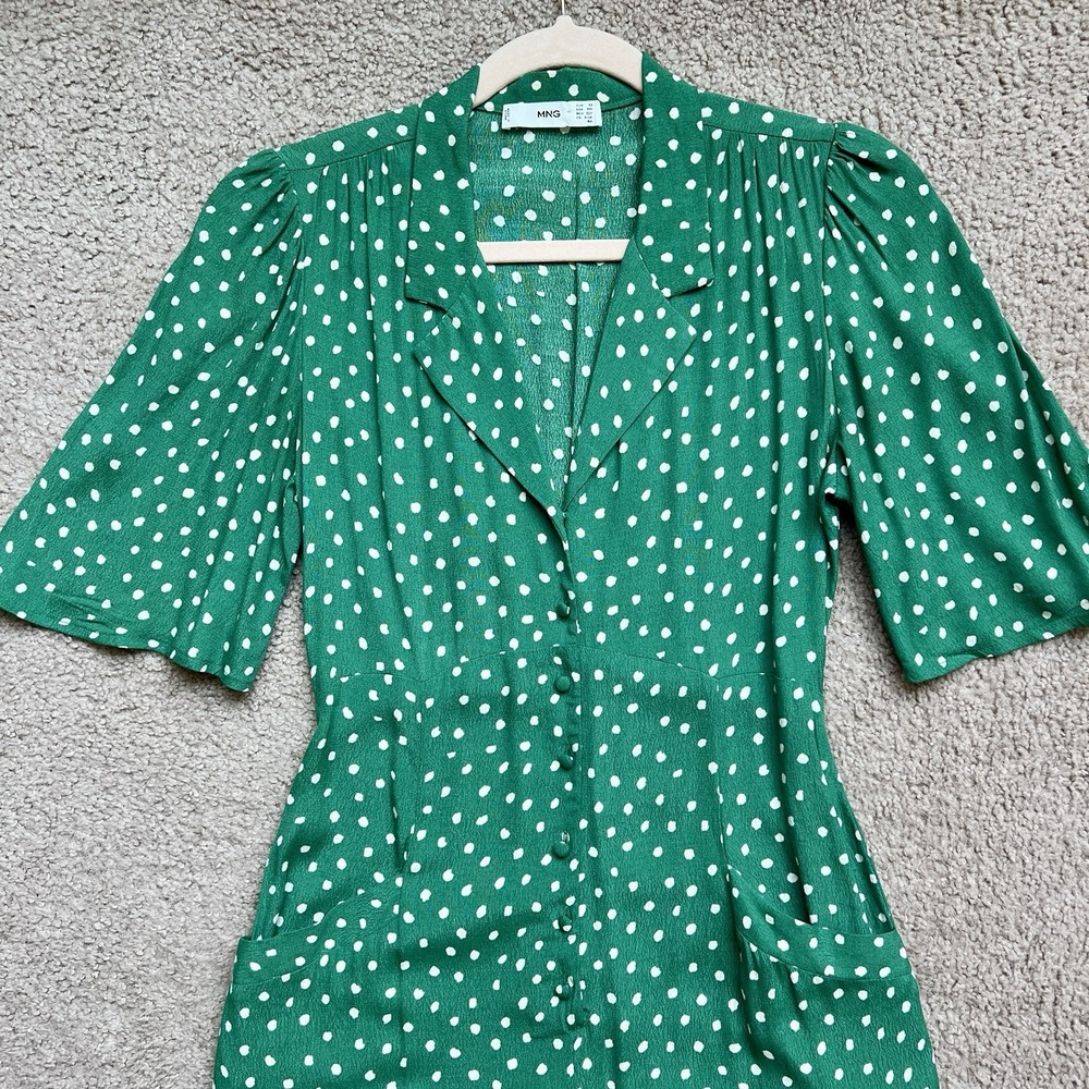 Mango Women's Short Sleeve Wide‎ Leg Polka Dot Jumpsuit Jungle Green Size XXS - Picture 2 of 13